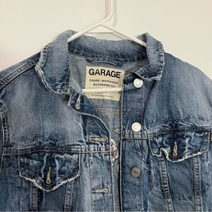 GARAGE Blue Boyfriend Denim Jacket with rose embroidery on back